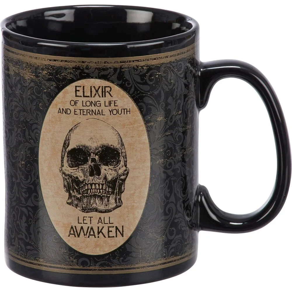 Elixir Of Long Life Eternal Youth Large Stoneware Skull Coffee Mug | Holds 20 o